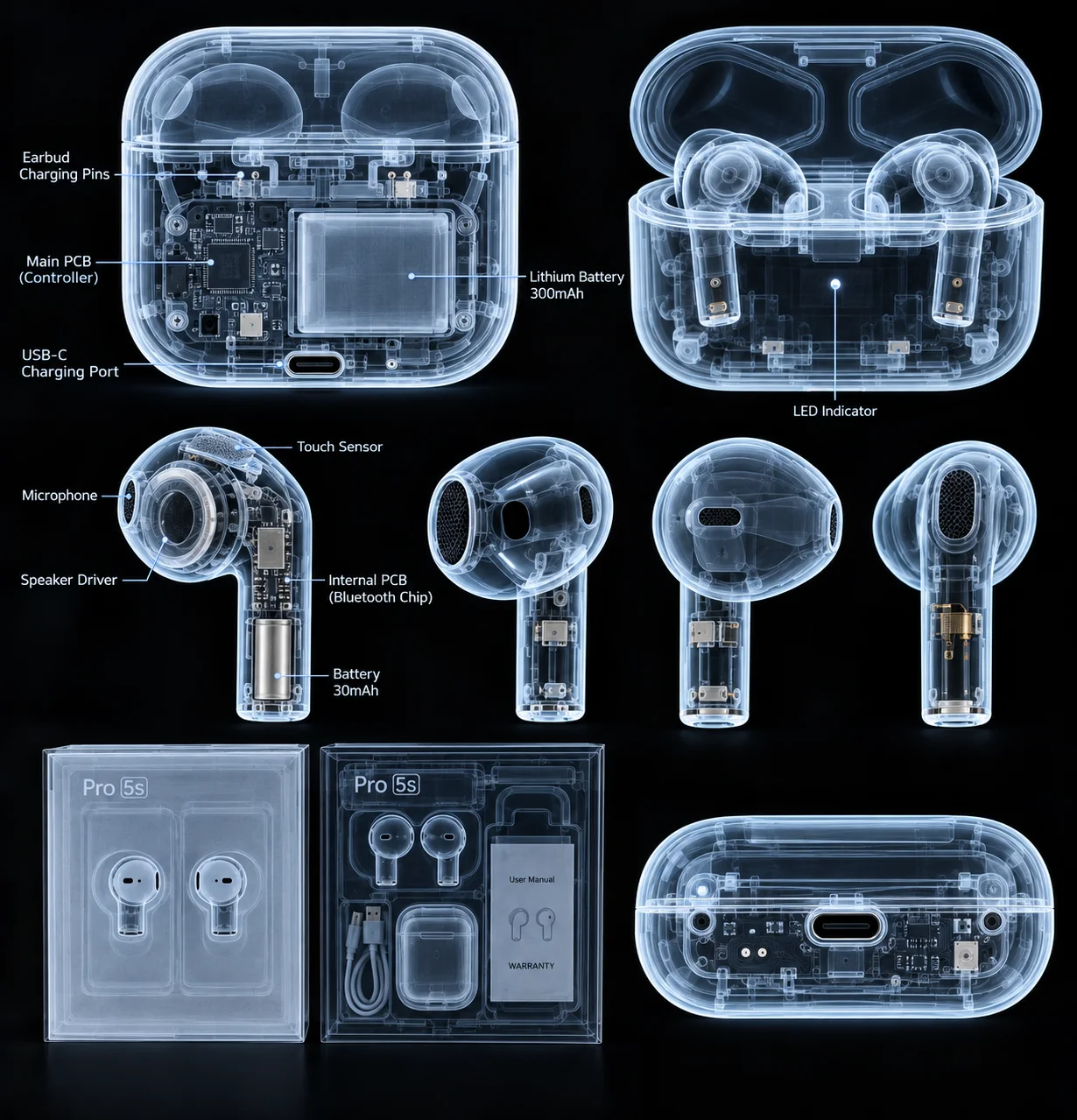 AirPods Pro 5s — vue technique